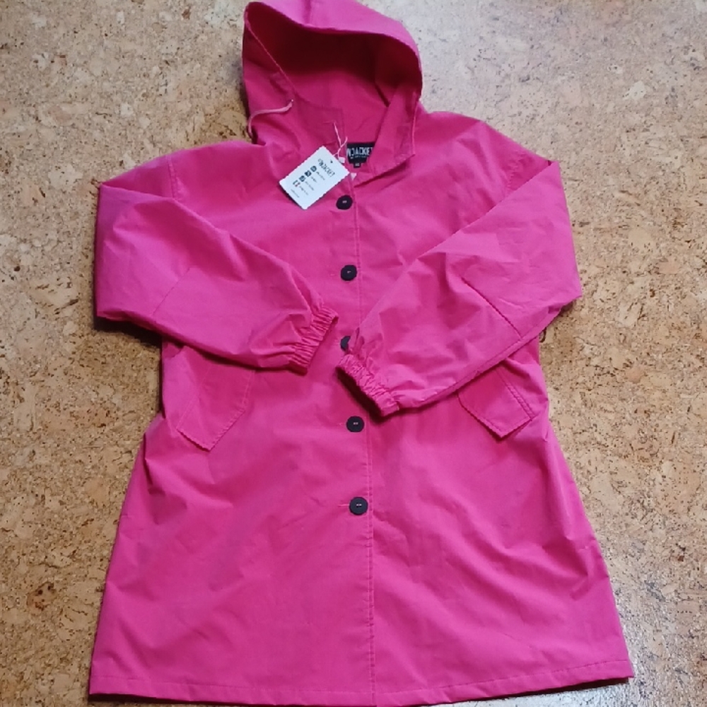 WJacket Women's Pink Gingham Lined Long Windbreaker Hoodie Size 3XL NWT